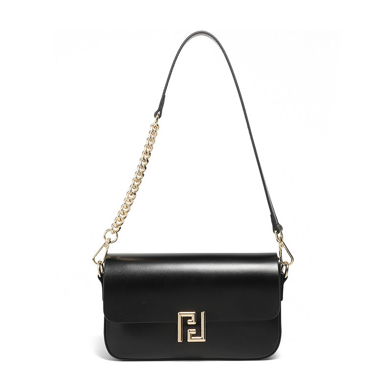 Genuine Leather Crossbody Bag with Chain Strap - Women's Luxury Handbag