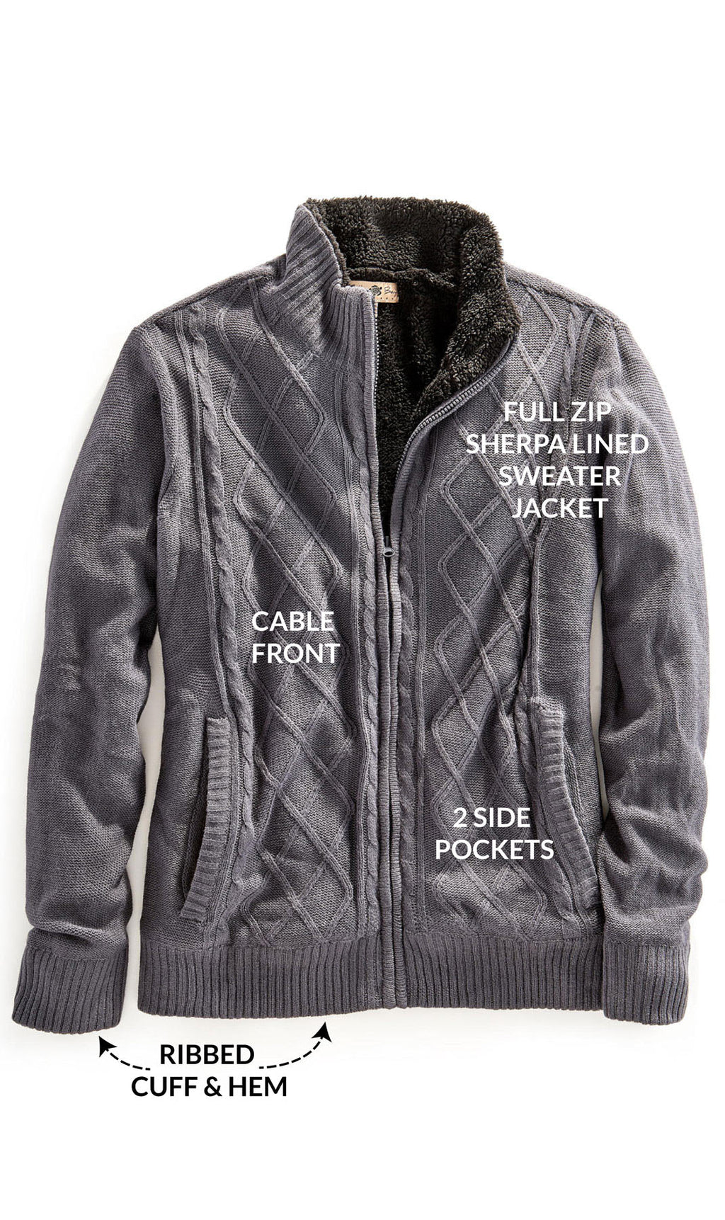 Mens Sherpa Fleece Lined Zip Front Sweater Jacket
