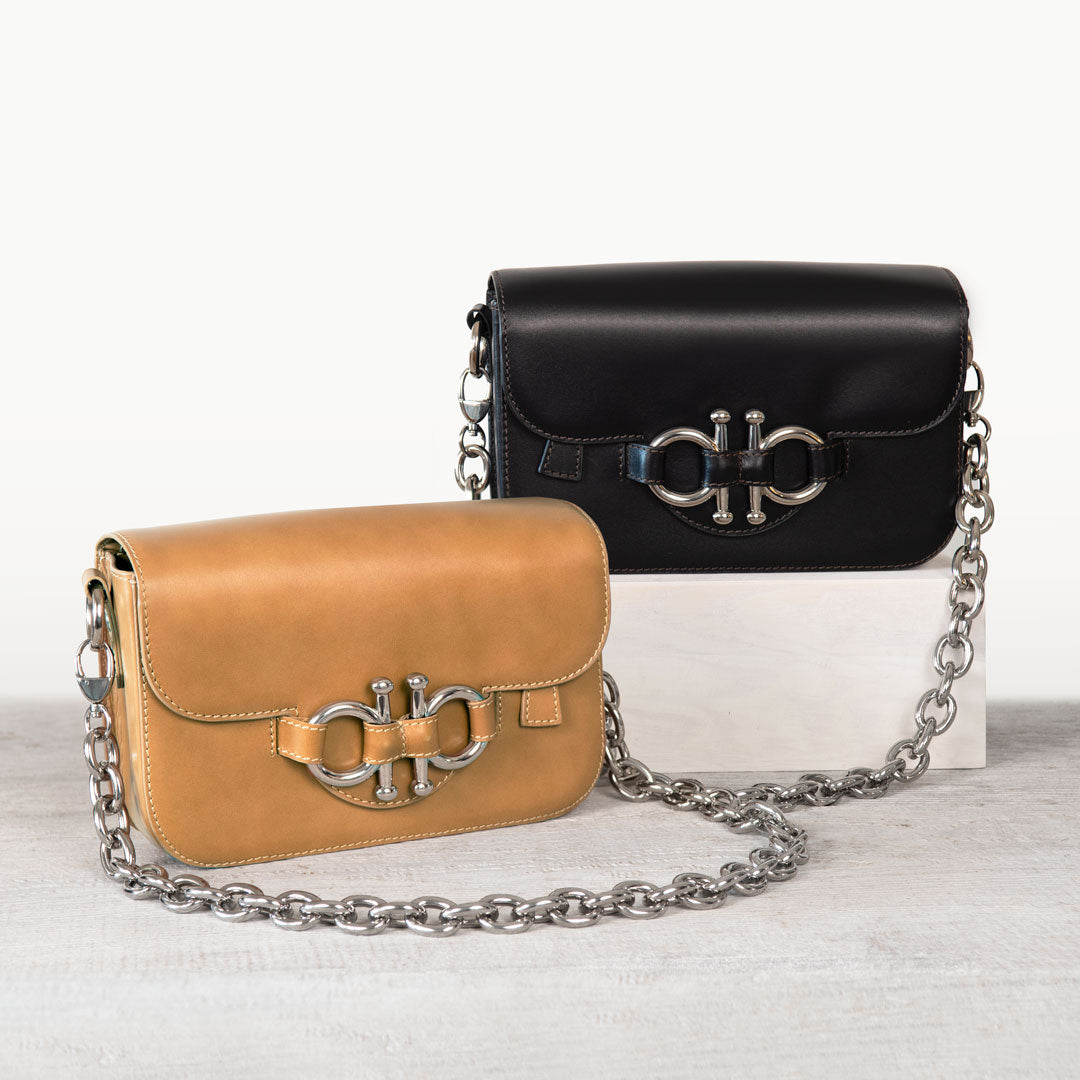 Lana - Horse Bit Crossbody Luxury Leather Bag in Black