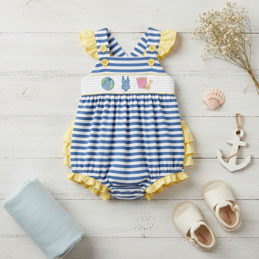 Beachball smocked bubble romper