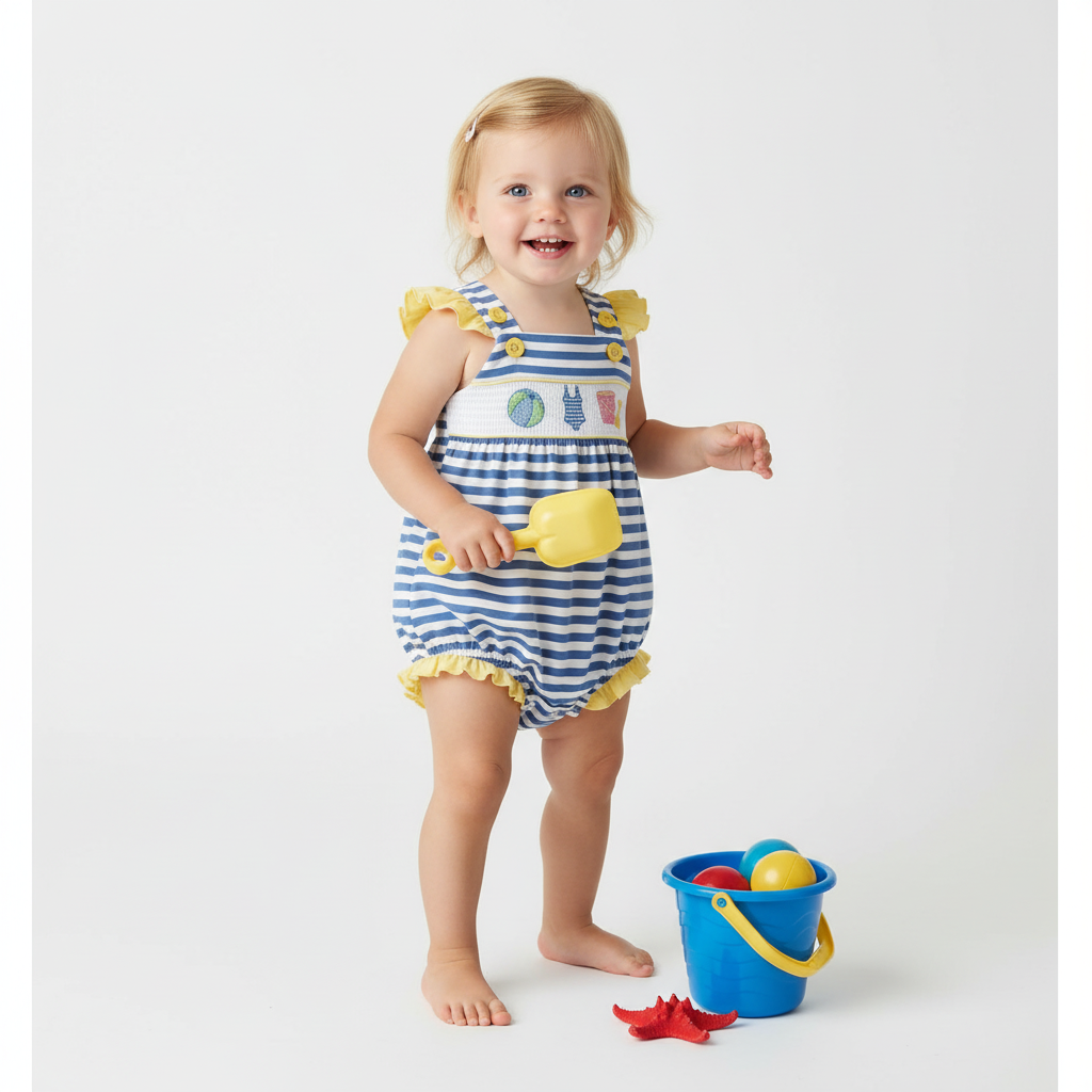 Beachball smocked bubble romper