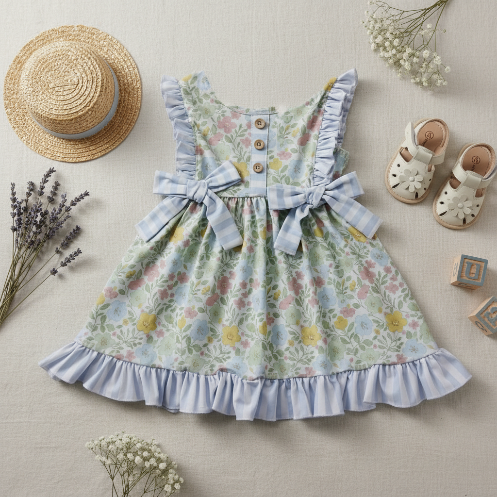 Spring garden Ruffle  floral and stripe dress