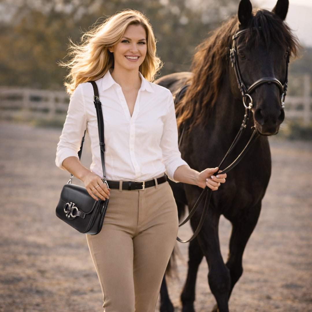 Lana - Horse Bit Crossbody Luxury Leather Bag in Black