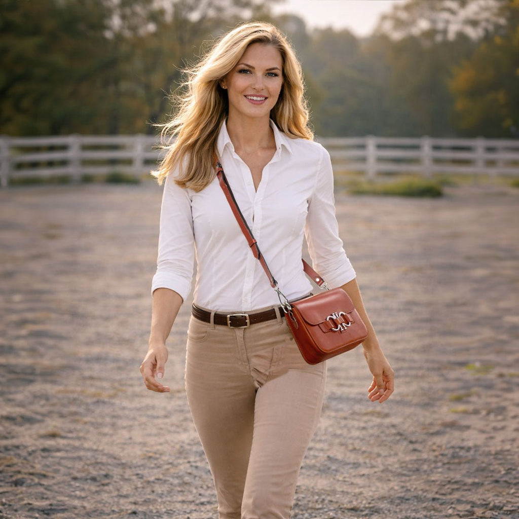 Lana - Horse Bit Crossbody Luxury Leather Bag in Cognac