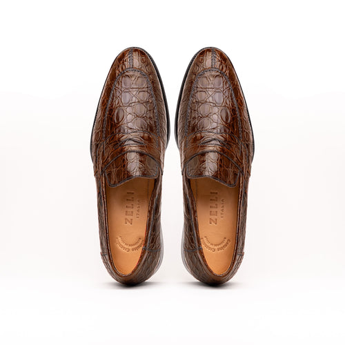 11-201-CGM ROMA Crocodile Penny Loafer, Cognac